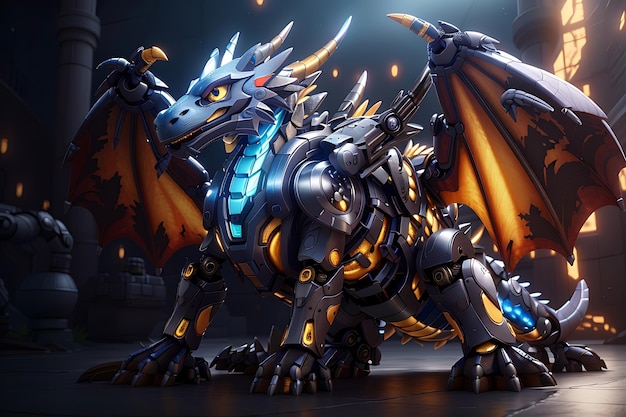 Blue mechanical dragon suitable for fantasythemed designs Perfect for digital illustrations gamin