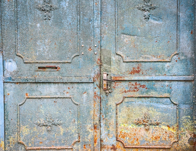 Blue metal doors Old vintage style Rusty texture