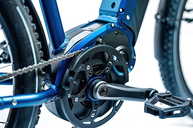 Blue Mid Drive Motor EBike on White Background