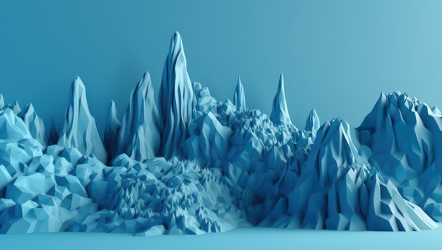 A blue model of a mountain landscape