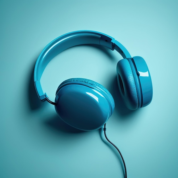 Blue modern headphones with blue minimal flat background