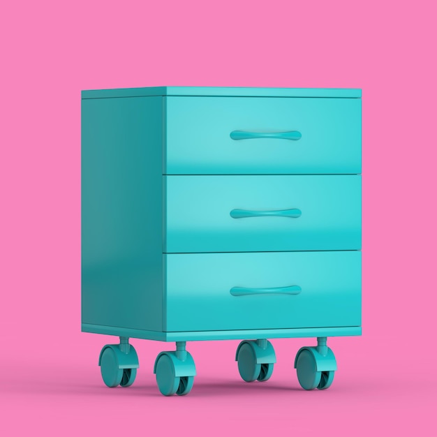 Blue Modern Room Bedside Table with Wheels in Duotone Style 3d Rendering