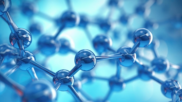 Blue Molecule Structure 3D Illustration for Science Chemistry Medicine and Biology Research