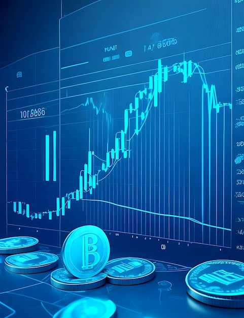 blue money business graph finance chart diagram on economy 3d coin background ai generated