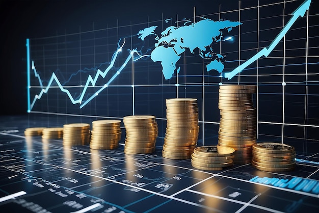 Blue money business graph finance chart diagram on economy 3d coin background