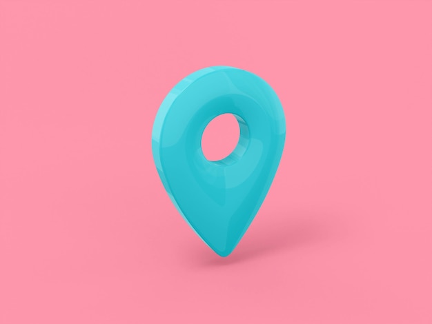 Blue mono color pin on pink solid background Minimalistic design object 3d rendering icon ui ux interface element