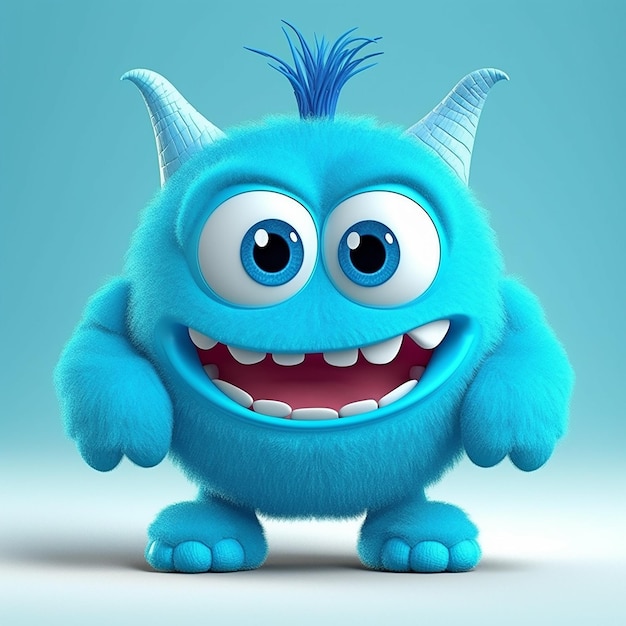 A blue monster with blue eyes and blue tail is on a blue background.