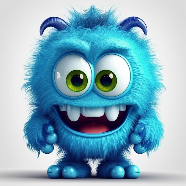 A blue monster with green eyes and green eyes.