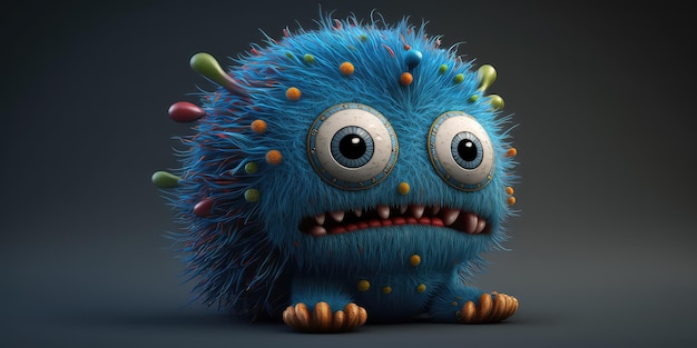 A blue monster with a round face and a round eye on the bottom of it.