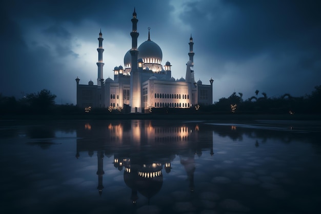 The blue mosque in the night