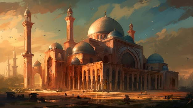 The blue mosque in the sunset