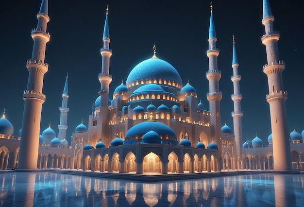 a blue mosque with a reflection of the blue mosque in the water