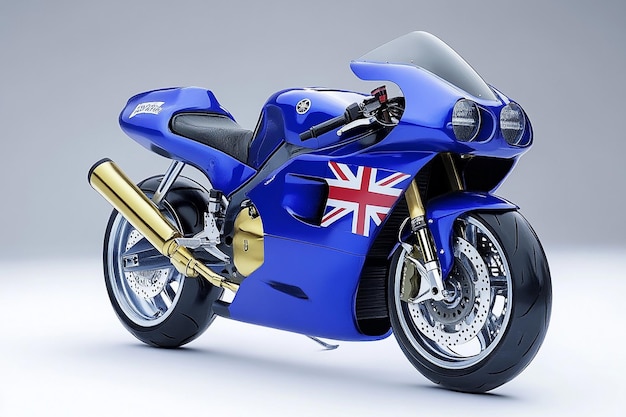 Photo a blue motorcycle with a british flag on the side ai photo