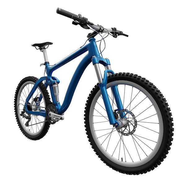 Blue mountain bike on an isolated white background 3d rendering