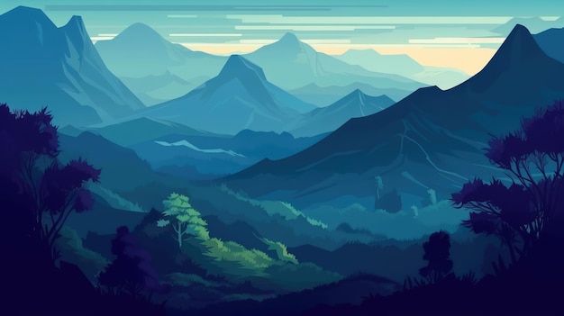 A blue mountain landscape generative ai