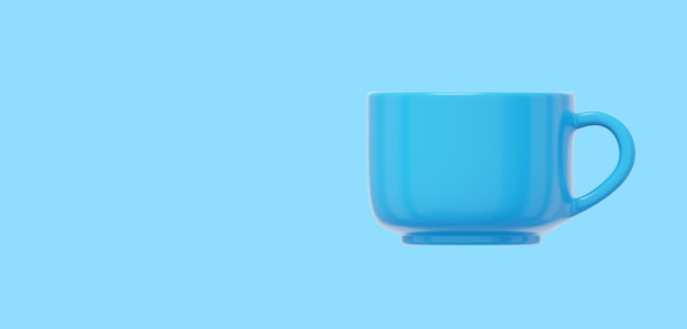 Blue mug 3D rendering Icon on blue background space for text