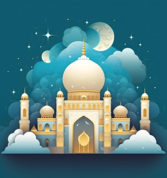 Blue muslim holiday background Illustration AI GenerativexA