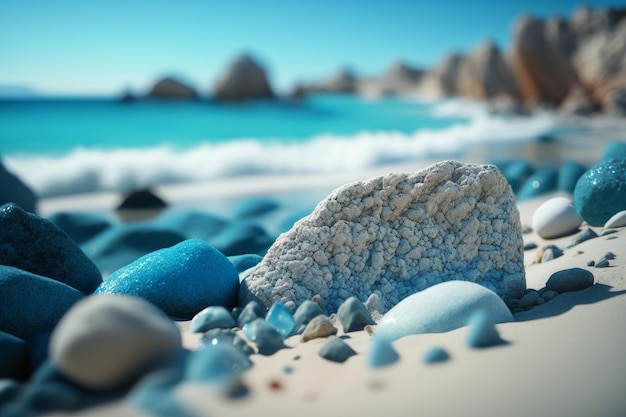 Blue Natural Beach and Ocean Background Illustration AI Generative