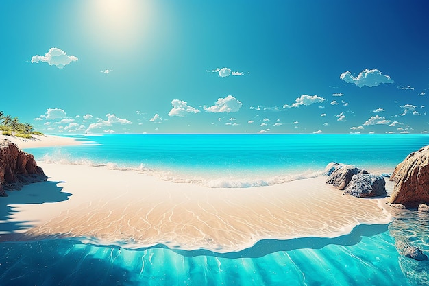 Blue Natural Beach and Ocean Background Illustration Generative AI