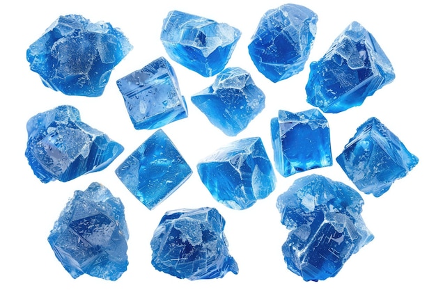 Blue natural crushed ice cubes isolated on white background with clipping path included