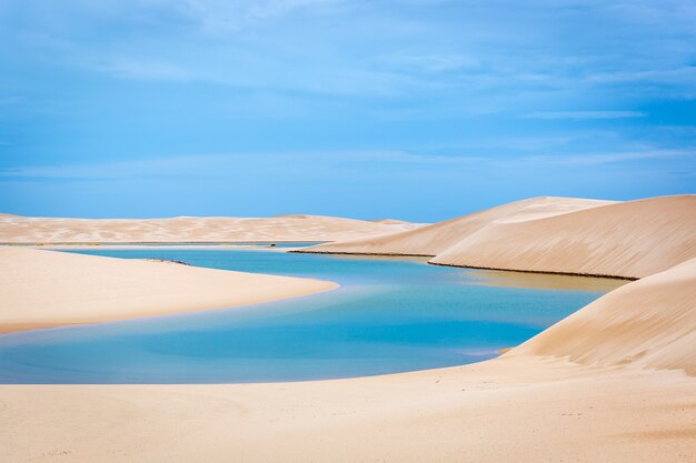 A blue natural pool in the unique Lençóis Maranhenses National Park, Brasil  