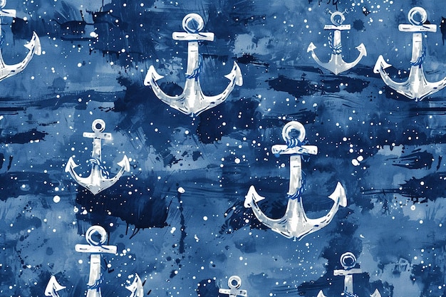 Photo blue nautical pattern with anchors