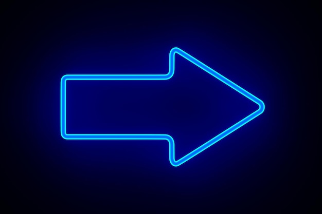 Blue neon arrow on dark background 3D illustration