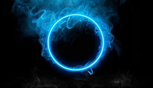 Blue Neon Circle in Smoke