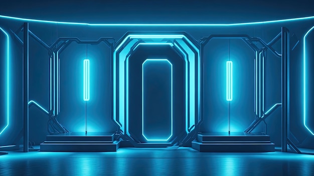 A blue neon light with a blue square in the middle