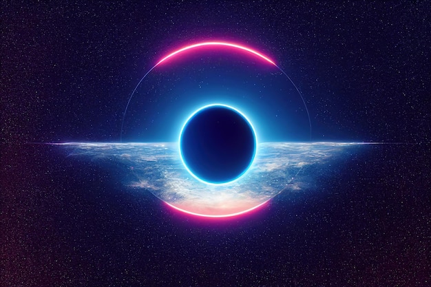 Blue Neon ring in space 3d render