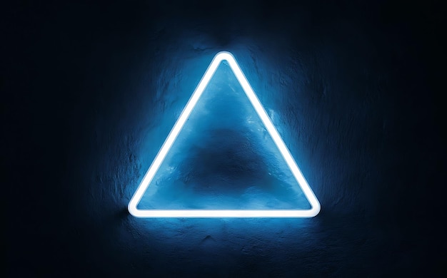 Blue neon triangle glowing brightly against a dark textured background