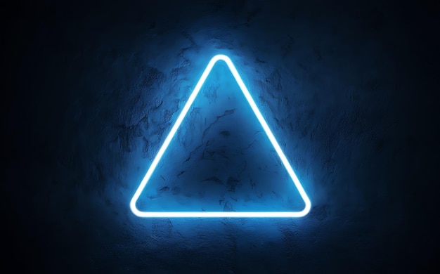 Blue neon triangle glowing brightly against a dark textured background