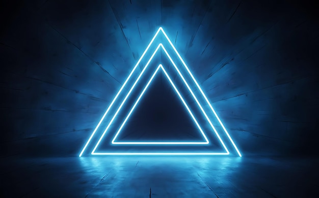 Blue neon triangle glowing brightly against a dark textured background