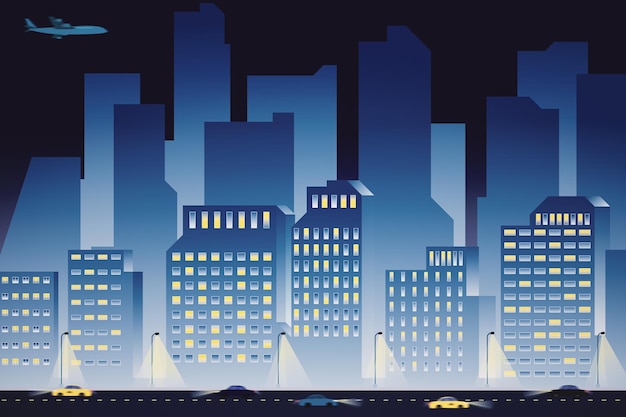 Blue night city background