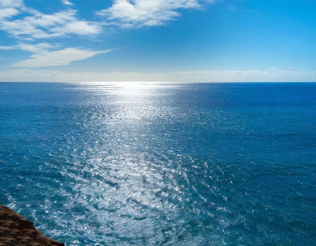 Blue Ocean Panorama with Sunlit Reflections