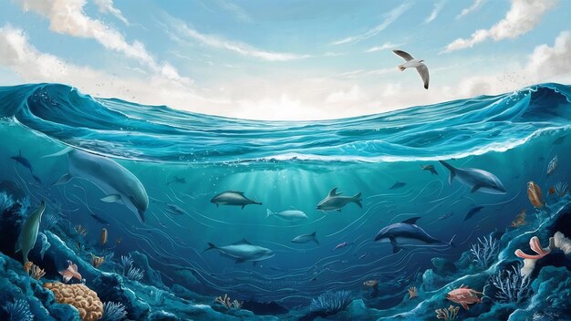 Blue ocean water background creative digital illustration nature sea ocean