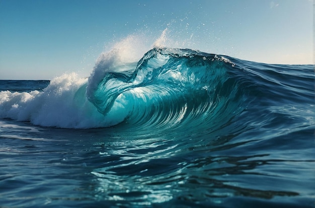 Blue ocean waves crashing against the shore