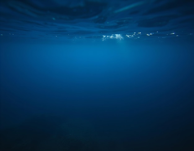 a blue ocean with bubbles floating in the water