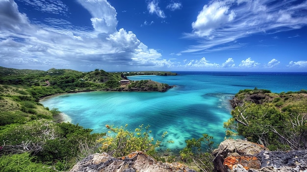 a blue ocean with a few clouds in the sky