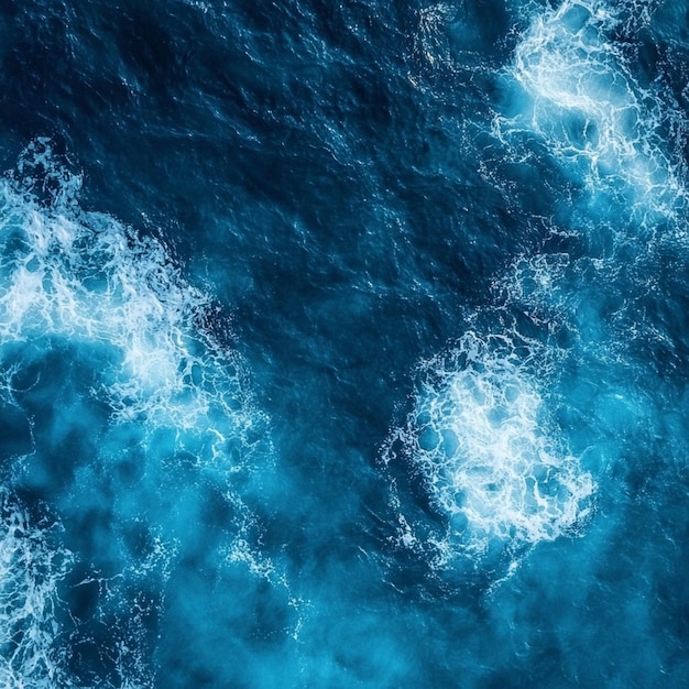 Photo a blue ocean with a wave in it