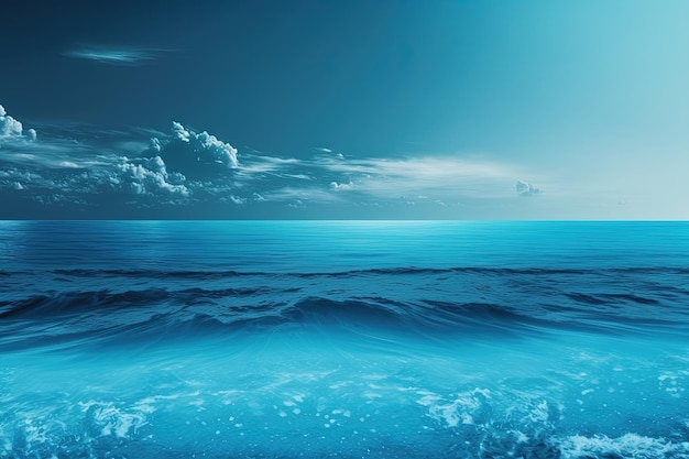 A blue ocean with waves and clouds in the sky generative AI