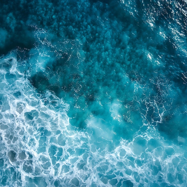 Photo a blue ocean with a white foamy wave in the foreground