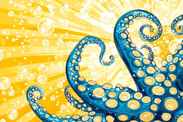 Photo blue octopus tentacles reaching up from yellow background