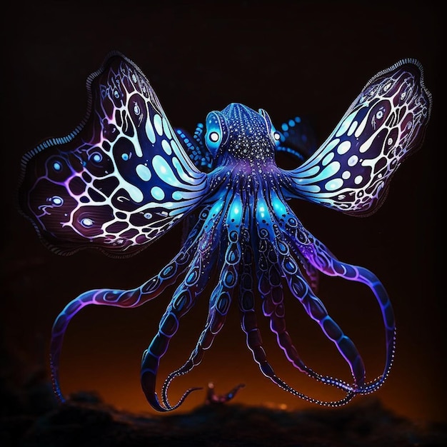 A blue octopus with a black background and a black background.