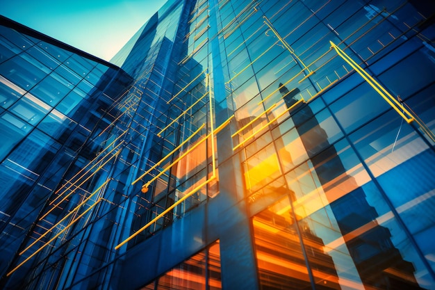 A blue office building representing growth and success in the modern business world highlighting the importance of technology and innovation