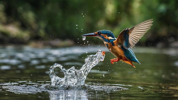 Photo a blue and orange bird is splashing in the water