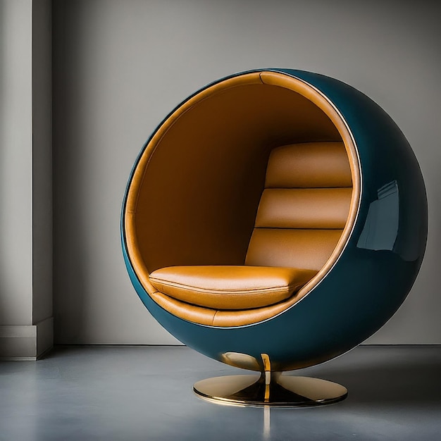 Photo a blue and orange chair with a yellow seat sits in a room with a white wall behind it