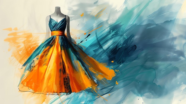 Blue and Orange Dress Abstract Art