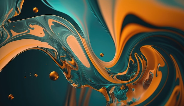 Blue and orange flowing liquid Generative Ai