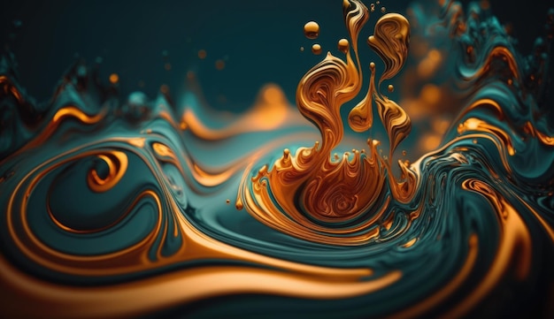 Blue and orange flowing liquid Generative Ai